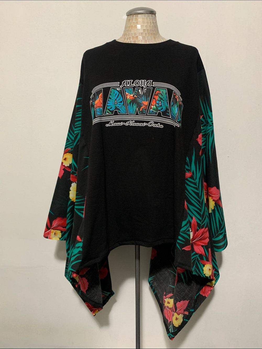 Upcycled Hawaiian Poncho Style Unique Creation Using Graphic Tee